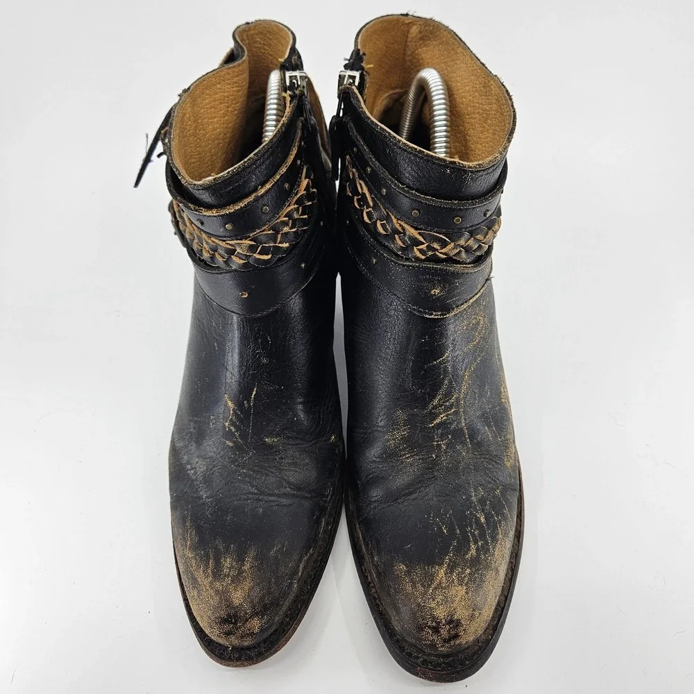 Idyllwind by Miranda Lambert Black Braided‎ Leather Ankle Boot Buckle Fringe